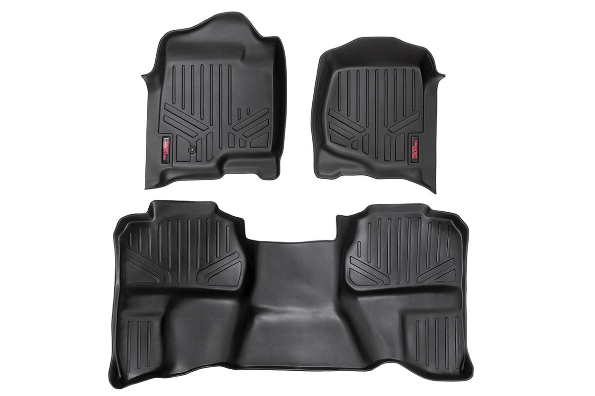 GMC Sierra 1500 Floor Mats - Front + Rear - Rough Country - Floor Armor: Heavy Duty - '07-'13